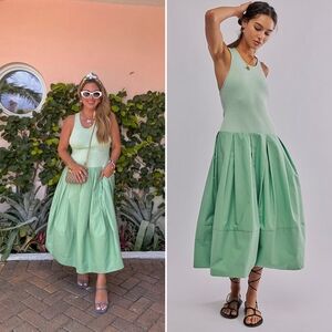 Free People, DROPS OF VENUS OVERSIZED MIDI TANK DRESS IN GREEN